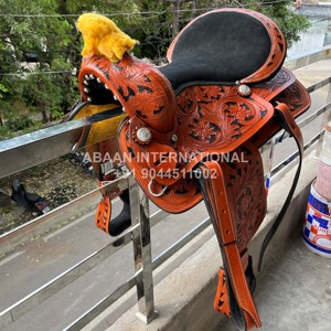 อุปกรณ์ขี่ม้าสไตล์ออสเตรเลียขายดี ชุดอานม้าหนังแท้ สายรัดจมูก 2 เส้น สายรัดจมูก PVC สำหรับเดรสสาจ โครงไม้ - Product Image 4