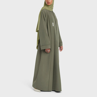 Abaya Hijau Zaitun Panjang hingga Kaki untuk Wanita, Lengan Panjang, Warna Solid, Ringan, untuk Pemakaian Sehari-hari, Gaya Timur Tengah