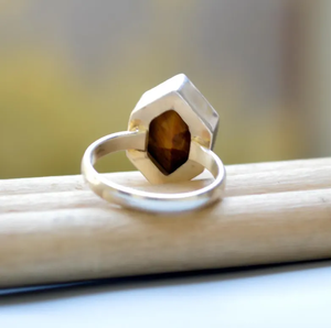 925 Sterling Silver Premium Boho Wedding <b>Ring</b> Hexagon Faceted <b>Tiger</b> <b>Eye</b> Gems Natural Gemstone Jewelry Fine Statement Gift - Product Image 4