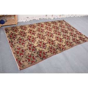 พรมตุรกีโบราณสีเบจสีแดงขนาด4.6x7.9ฟุตงานเย็บปะแบบคลาสสิกงานเย็บปะติดปะต่อวัสดุขนสัตว์ด้านหลังสำหรับใช้ชีวิตขนาด10มม. - Product Image 3