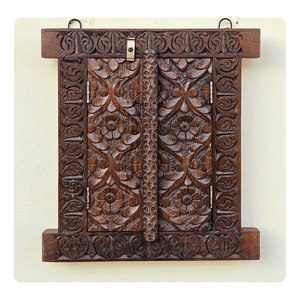 Rustic Teak Wood Herringbone Window <b>Frame</b> with <b>Framed</b> Mirror for Elegant Wall Decor and Interior Home Accent Decoration - Product Image 4