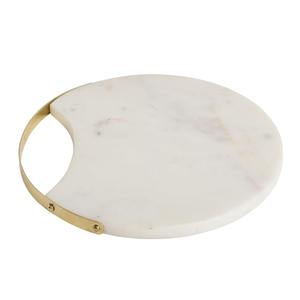 Planche à découper ronde blanche avec poignée dorée Plateau de cuisine élégant pour couper l'affichage du fromage de service et offrir une utilisation polyvalente - Product Image 1