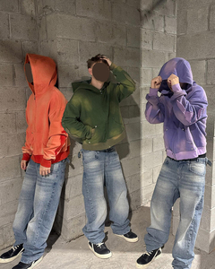 เสื้อฮู้ดผู้ชายผ้าฝ้ายพิมพ์ลายแบบมีซิปรูดผ้าฟริกันซีดซีดซีดจากแสงแดดเสื้อผ้าแนวสตรีทผลิตตามสั่ง - Product Image 3