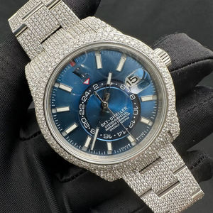 Unisex Luxury Diamond Chronograph Watch Full Iced <b>Leather</b> Stainless Steel <b>Bracelet</b> Gold Hip Hop Style Mechanical Movement Glass - Product Image 5