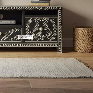 Mueble de TV Decorativo de Madera con Incrustaciones de Hueso y Motivo Floral, Mueble de Salón Moderno Hecho a Mano - Product Image 4