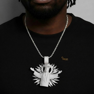 Diseñador de los hombres Hip Hop Iced Bling collar 925 plata esterlina oro blanco laboratorio crecido diamante colgante coronado Jesús figura de lujo - Product Image 5