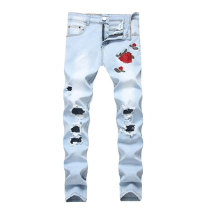100% haute qualité hommes en détresse léopard écologique jean confortable doux maigre Flare pantalon respirant poids lourd conception - Product Image 1