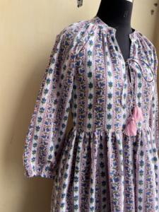 Bohemio Chic Floral mano bloque estampado Midi vestido 100% algodón bordado borla decorado Casual Maxi longitud verano para mujeres - Product Image 2