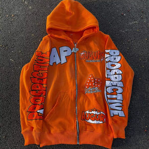 Sweat à capuche personnalisé lourd surdimensionné Hip Hop Streetwear Sweat à capuche à fermeture éclair complète pour hommes sweats à capuche surdimensionnés en coton polaire - Product Image 1