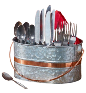 Indien fabriqué à la main rustique ferme intérieur extérieur pique-nique porte-ustensiles en métal galvanisé Caddy pour une utilisation polyvalente - Product Image 1