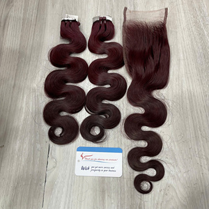 Extensiones de cabello crudo de trama ondulada del cuerpo de vapor de alta calidad 100%, cabello vietnamita de trama doble, color burdeos, listo para enviar - Product Image 3