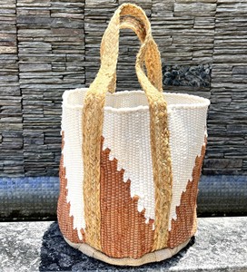 Bohemian Style Woven Jute Tote <b>Bag</b> Multi-Color Panelled Open Top Eco-Friendly Women's Summer Beach Shopping <b>Bag</b> - Product Image 2
