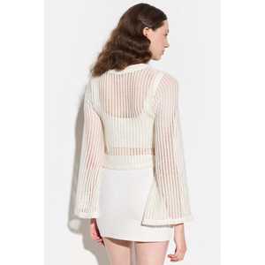 Pull court en tricot rayé à manches chauve-souris - Product Image 5