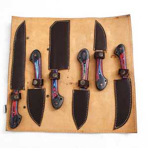 Ensemble de couteaux de chef en acier inoxydable forgés sur mesure, lame VG10, manche creux en bois, sac fourreau en cuir écologique pour l'extérieur - Product Image 5