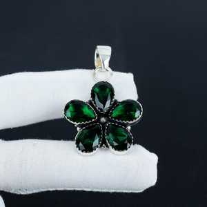 สร้อยคอจี้โครเมี่ยมแบบไดออปไซด์สุดสดใสสง่างามทำด้วยมือเงินชุบเคลือบด้วยขอบสำหรับผู้หญิงขายส่งเครื่องประดับ - Product Image 2