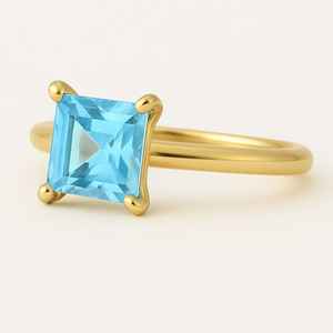 2025 élégant Vintage 14K or massif lunette réglage anneau haute qualité carré coupe bleu topaze pierre précieuse Offre Spéciale pour les mariages - Product Image 3