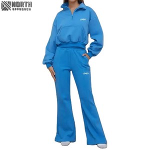 Survêtement d'hiver personnalisé pour hommes, sweat-shirt avec fermeture éclair, passepoil réfléchissant, pantalon de jogging, ensemble de vêtements de sport OEM, 100% coton, capuche respirant - Product Image 1