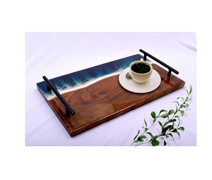 Plateau en bois et résine de qualité supérieure, excellent plateau en résine époxy blanche, fabrication classique, plateau de rangement carré - Product Image 5