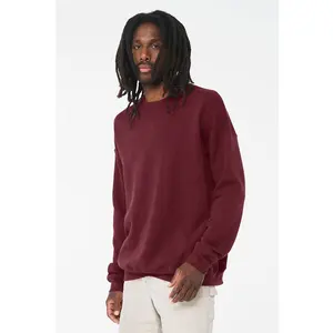 Maroon uniseks spons bulu DROP bahu ungu SWEATSHIRT 100% katun drop bahu crewneck sweatshirt