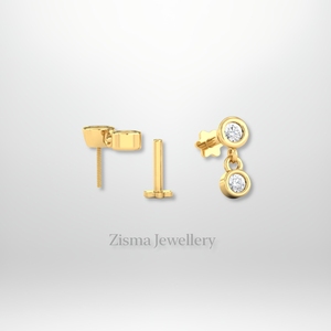 Pendientes de mujer con ajuste de bisel colgante de lujo, oro de 14K y 18K, Color F-G, Diamantes de corte brillante Natural, venta al por mayor certificada por GIA IGI - Product Image 1