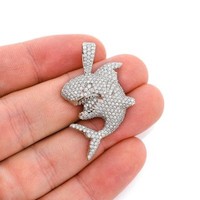 Pendentifs requin unisexes en argent 925 avec moissanite taille brillant rond micro-sertie, breloques de luxe à thème animal pour le quotidien