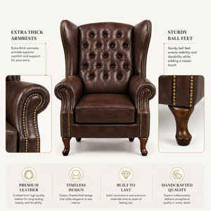 Luxury Chesterfield Wingback <b>Chair</b> Ottoman Custom Color Genuine Buffalo Leather High Back Accent Armchair for Living Room Villa - Product Image 4