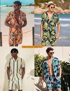 Ensemble chemise et short hawaïen boutonné décontracté pour hommes Nouveau coton respirant imprimé pour les vacances d'été à la plage 2 pièces confortable - Product Image 4