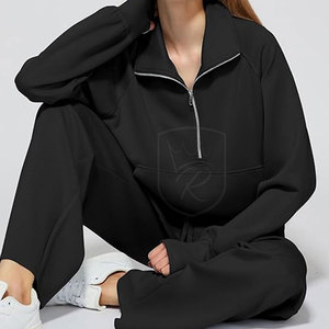 Conjunto de dos piezas para mujer, tejido acanalado, manga larga y pantalón de cintura alta con pierna ancha, ropa para estar en casa. - Product Image 6