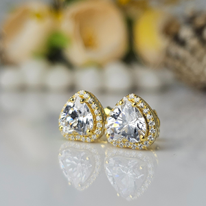 Pendientes de tuerca de Halo de diamante CZ con corte de corazón de 6mm | Pendientes de empuje solitario 1,99-3.99CTw Oro Plata | Boda nupcial Fina - Product Image 4