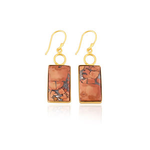 Handmade Classic Style Gold Plated Brass <b>Earring</b> Malinga Jasper Gemstone Dangle <b>Earring</b> <b>Long</b> Oval <b>Earring</b> Wholesale Manufacturer - Product Image 1