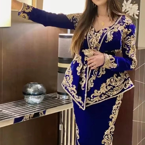 2024 chaqueta azul real Karakou vestido hermoso bordado seda Lino adornado cristal BeadsstonePearls Dabka trabajo - Product Image 1