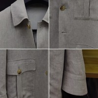 Costume Homme Beige Pierre Style Safari Col Pointu Cinq Boutons Poches à Soufflets Revers Retournés Costumes d'Affaires Homme Sur Mesure MTM