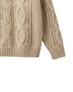 Manufacturer Mens <b>Cable</b> <b>Knit</b> Polo <b>Sweater</b> Long Sleeve Button Neck Casual Winter Pullover Top In Beige For Wholesale Bulk Order - Product Image 5