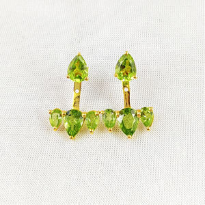 Natural Peridot Gemstone Teardrop Shape Gold Vermeil 925Sterling Silver Prong Set Ear <b>Jacket</b> Gemstone Silver Earrings Ear <b>Jacket</b> - Product Image 1