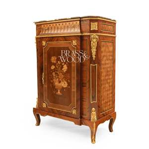 Mueble Zapatero de Lujo Estilo Francés con Tapa de Mármol Premium, Marquetería Floral Intrincada y Detalles en Latón Dorado para Salón de Palacio - Product Image 4