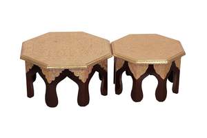 Ensemble de 3 Pooja Chowki en laiton traditionnel fabriqué à la main pour mariage et décor de festival Diwali pour cadeaux - Product Image 5