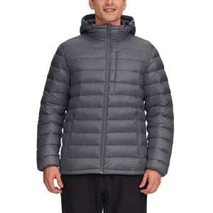 Men's Winter Custom Design Stand Collar Hooded Puffer <b>Jacket</b> with Front Logo Printing Waterproof & Breathable Outerwear - Product Image 1