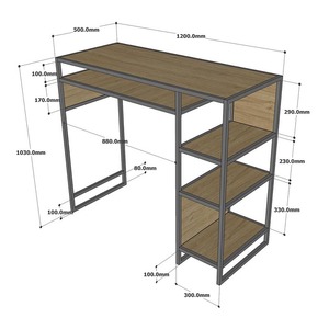 Wooden/Metal Standing <b>Desk</b> with Integrated <b>Shelves</b> for Home Office (STD68040) - Product Image 6
