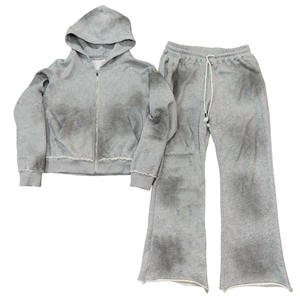 Custom Your Logo High Quality Oversized Unisex Hoodie Sweatpants Blank Sports <b>Sets</b> for Men Two Pieces with distressed <b>embroidery</b> - Product Image 2