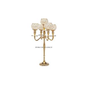 Candelabro de 5 brazos con cuentas de cristal transparente y chapado en oro de alta calidad hecho en Metal de calidad superior decoración de centro de mesa de boda - Product Image 1