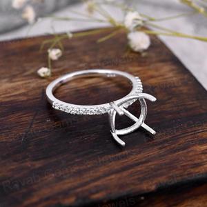 Handmade 925 Sterling Silver 18K Gold Plated 10mm Cushion Semi Mount Prong Blank CZ Gemstone <b>Resin</b> Ashes Eternity Band <b>Ring</b> - Product Image 4