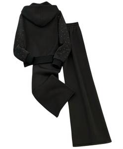 Women Winter Breathable 2-Piece Rhinestone Tracksuit Set Drawstring Hoodie and <b>Wide</b> <b>Leg</b> <b>Pants</b> Casual <b>Lounge</b> Outfit - Product Image 3
