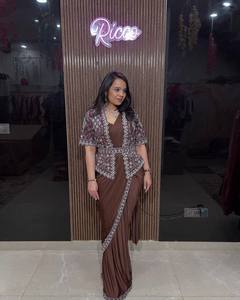 FANCY LISTO PARA USAR SECUENCIA TRABAJO SAREE CON KOTI Y BLUSA - Product Image 5