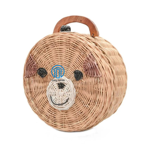 OEM Handcrafted Rattan Craft Round Bear <b>Basket</b> With Wood Handle Wicker Rattan Kid Hamper <b>Storage</b> Bear Shape for Baby Organiser - Product Image 1