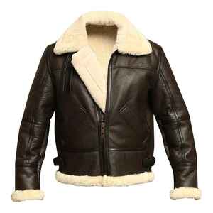 Chaqueta de cuero de piel de oveja marrón para hombre B3 Bomber Estilo RAF Chaqueta de aviador de cuero de piel de oveja genuina - Product Image 6