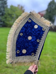 Éventail à main en velours fait à la main, décoration de mariage indien, faveur de Mehndi, Punjabi Dholki Pankhi, éventail à main décoratif, cadeau - Product Image 3