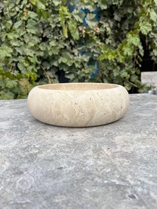 Bol rond en travertin de qualité supérieure avec une finition lisse artisanale, un attrait décoratif moderne et une durabilité longue durée - Product Image 3