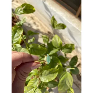 Bague en Or Blanc 14K et Argent 925 avec Turquoise Naturelle Taillée Émeraude, Bijou Fin Rhodié pour Usage Quotidien, Sertie d'Émeraude en Sertissage Bezel - Product Image 3