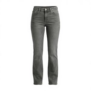 Jean en denim extensible taille mi-haute pour femme, coupe droite, style décontracté, couleur personnalisable, coton respirant, délavage 3D, tendance - Product Image 1