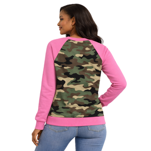 Sweat-shirt à manches raglan et col rond Camo Soror, sororité grecque, rose et vert, vêtements décontractés élégants pour femmes, sororité universitaire - Product Image 2